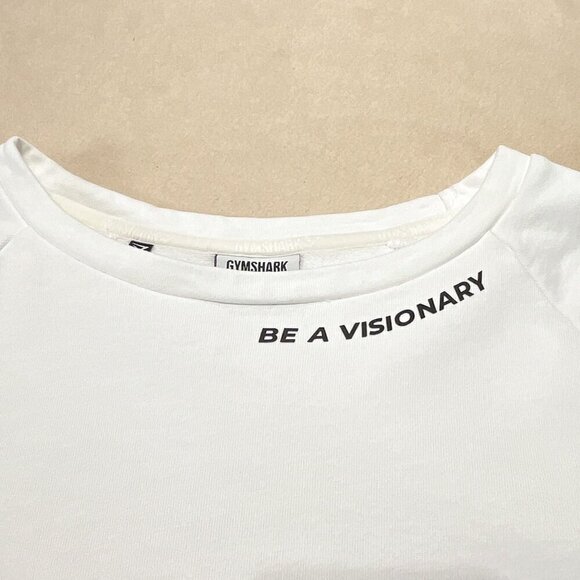 Gymshark "BE A VISIONARY" White Fleece Graphic Print Corp Top - Picture 2 of 10